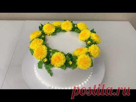 ОДУВАНЧИКИ из Белкового крема! Торт с одуванчиками из БЗК! Красивый торт! Cake Decorating Ideas!
