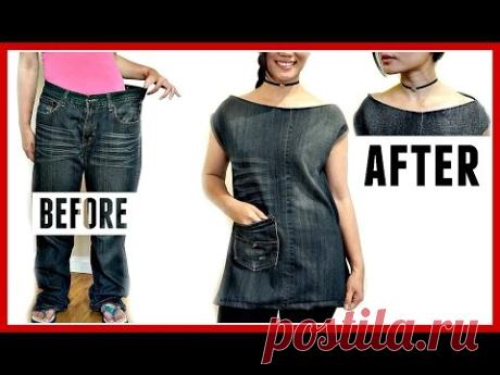 DIY:Jeans Transformation to a Side-Slit TOP with POCKET