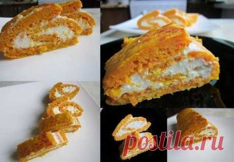 Морковно-апельсиновый рулет с творожной начинкой | Хитрости Жизни