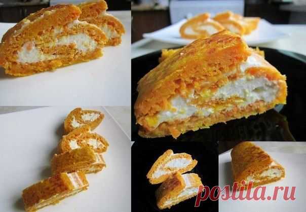 Морковно-апельсиновый рулет с творожной начинкой | Хитрости Жизни