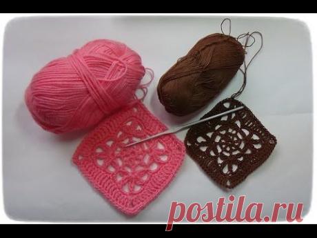 Вязание крючком: квадратный мотив - YouTube
