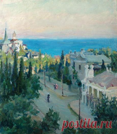 Вид Ялты. Вид Ялты. | Автор: Дейкина Л.Б. | Год: 1954 г. | Техника: Холст на картоне, масло. | Размер: 39х33,5.