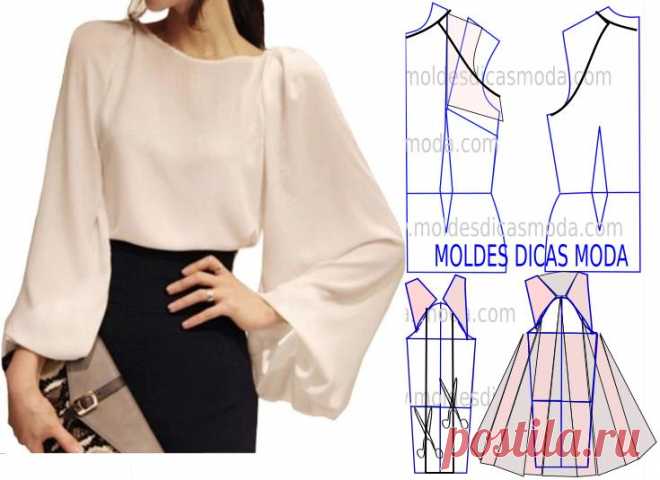 BLUSA MANGA RAGLAN -70 | Moldes Dicas Moda Analise com a devida atenção a transformação do molde de blusa manga raglan. Para fazer este modelo imprima o molde base de blusa e faça a gradação para o seu tamanho. Depois de obter o seu tamanho de molde base siga a sequência do tutorial que segue. PASSO A PASSO…