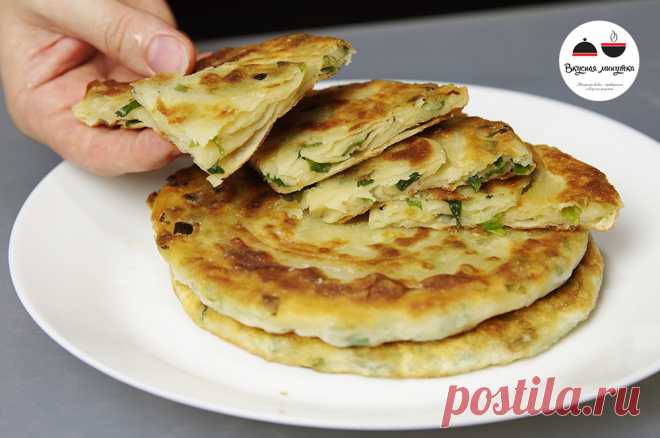 Быстрый завтрак - слоеные лепешки с зеленым луком