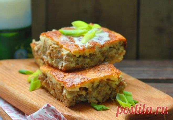 Мясной заливной пирог на кефире.