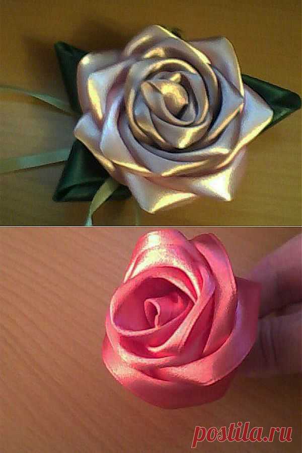 Розы из атласных лент.