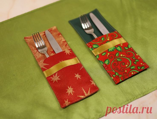DIY Christmas Cutlery Holder With Free Pattern [Christmas Cutlery Pocket Tutorial] ⋆ Hello Sewing