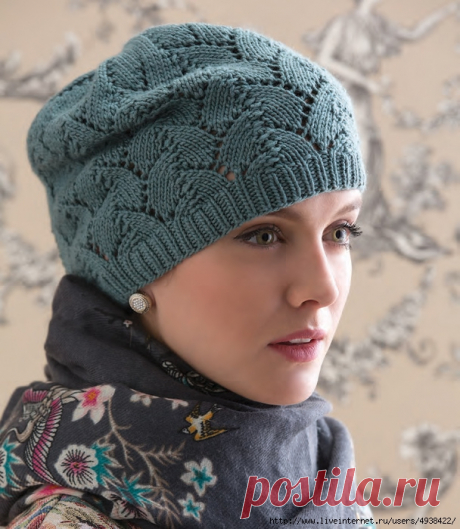 Женская шапочка спицами. Tulip Lace Hat by Julie Gaddy.