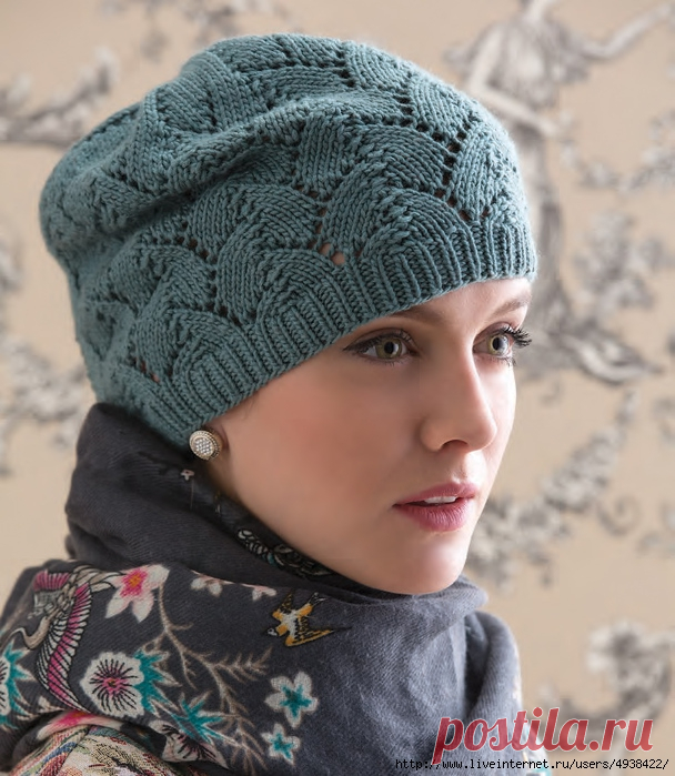 Женская шапочка спицами. Tulip Lace Hat by Julie Gaddy.