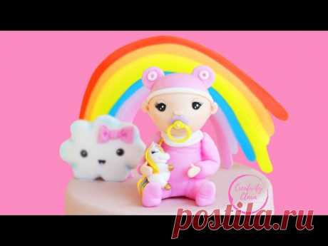 how to make baby rainbow cake topper porcelana fria cake design fondant torta battesimo