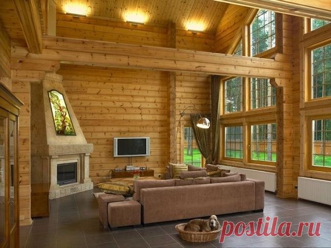 Дизайн гостиной деревянного дома фото