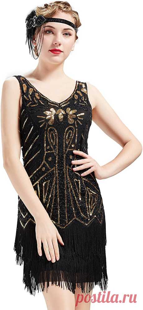 Amazon.com: BABEYOND Women's Flapper Dresses 1920s V Neck Beaded Fringed Great Gatsby Dress : Clothing, Shoes & Jewelry