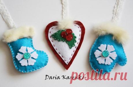 DIY Игрушки на ёлку из фетра. Мастер класс