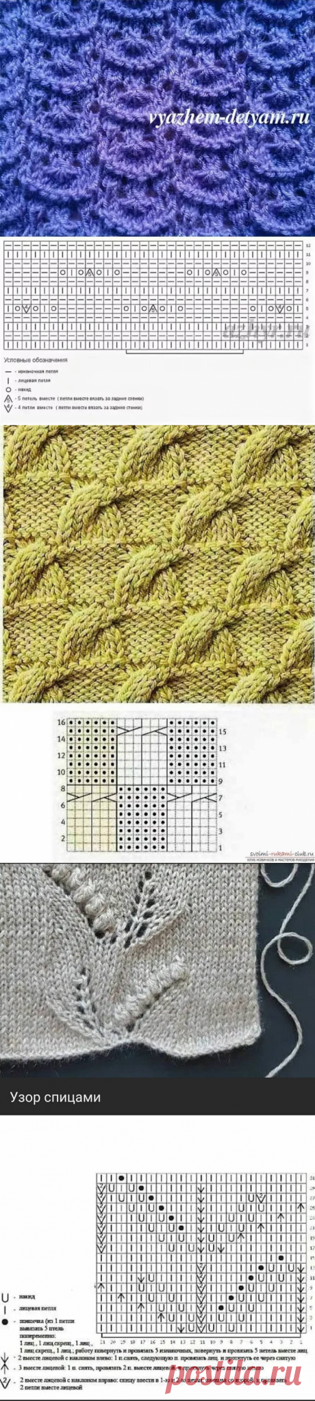Мега подборка узоров спицами(часть 8)+ схема пуловера. | Волшебный клубочек! | Яндекс Дзен