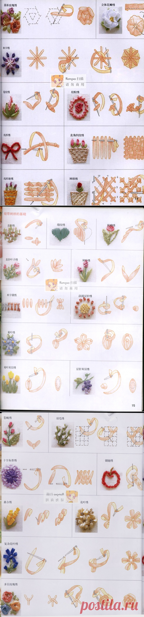 Вышивка лентами.Схемы.