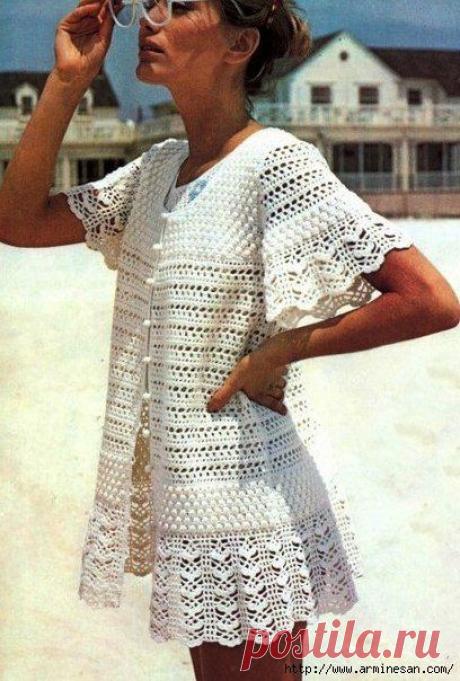 АЖУРНЫЙ ХАЛАТИК НА ЛЕТО КРЮЧКОМ.