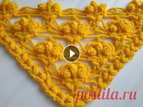 ШАЛЬ &quot;Роза&quot;. Вяжем красивым выпуклым узором крючком. Мастер-класс по вязанию узора для шали. Вязание крючком от угла....