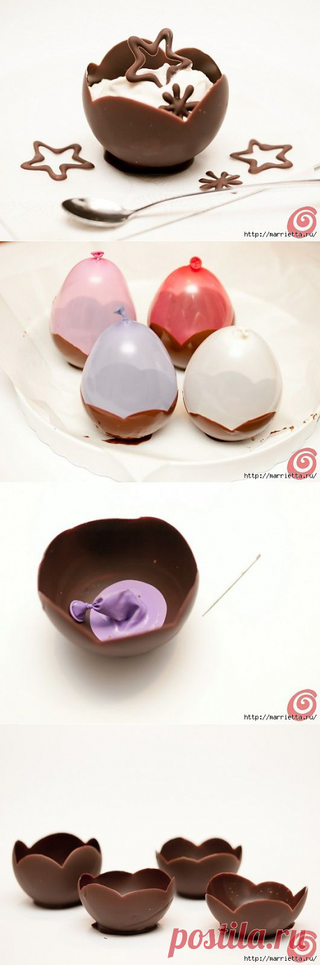 Шоколадные вазочки для мусса из белого шоколада. Праздничный десерт.