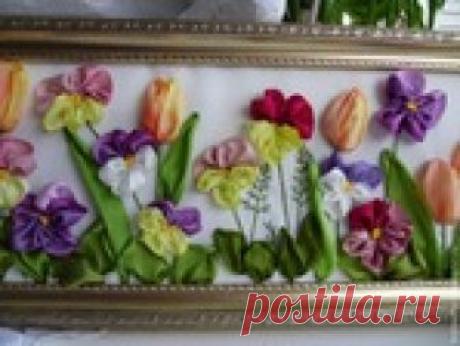 Анютины глазки шелковыми лентами своими руками!