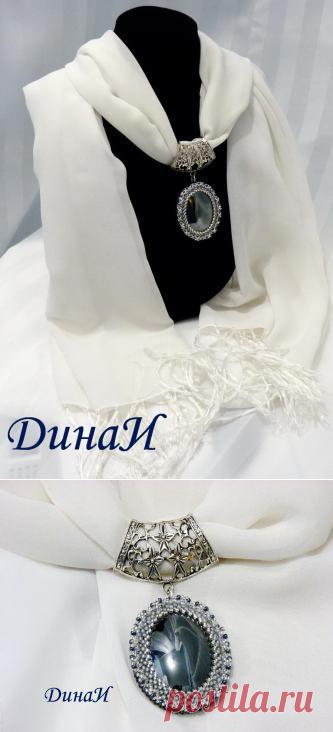 Кулон с гематитом (гематином то есть) на шарфике | biser.info - всё о бисере и бисерном творчестве