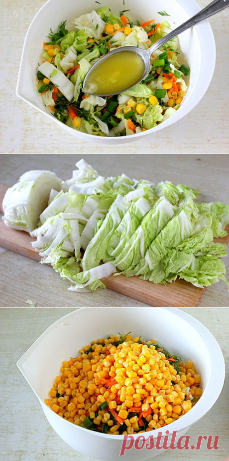 Рецепт легкого салата с пекинской капустой и кукурузой