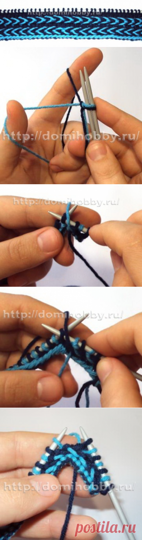 Красивый прием вязания спицами двухцветной косички