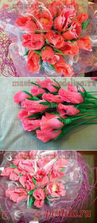 Мастера рукоделия - рукоделие для дома. Бесплатные мастер-классы, фото и видео уроки - Мастер-класс по букетам из конфет: Бутоны роз