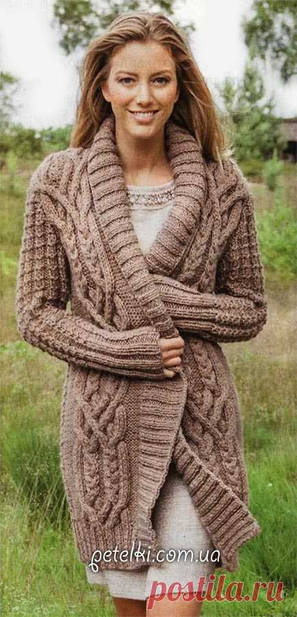Красивый кардиган с узором из кос. Описание, схемы