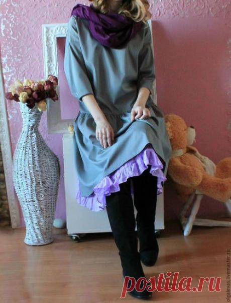 Купить Платье свободного кроя Бохо лайт - серый, платье бохо, платье свободное