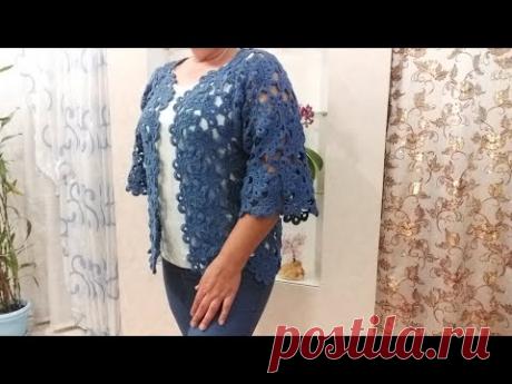 Кардиган из ленточного кружева Часть 5 Размер 54 Вязание крючком Обзор на изделие