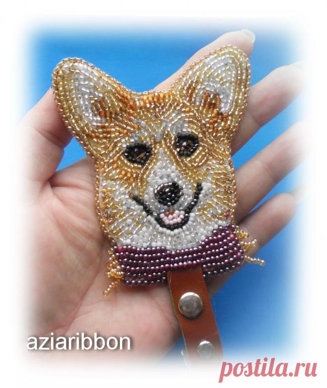 Брошь - держатель для рингового номера - Вельш корги пемброк. | biser.info - всё о бисере и бисерном творчестве