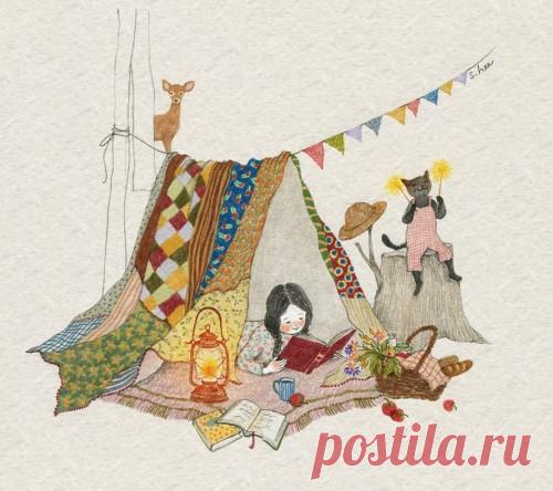 Девочка и ее кот - иллюстрации корейской художницы Lee S. Hee