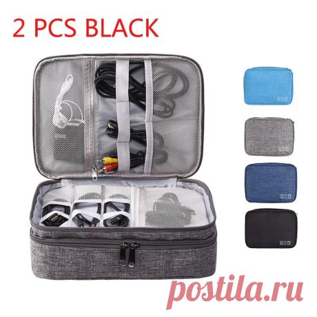 Ipree® 2 pcs black multi-function data cable storage bag waterproof men women bag storage Sale - Banggood.com