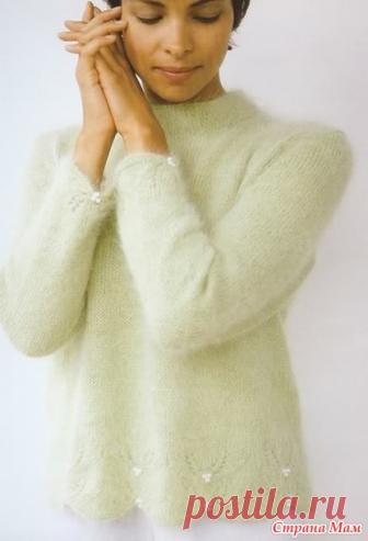 Пуловер с цветочным узором и зубчатой каймой 