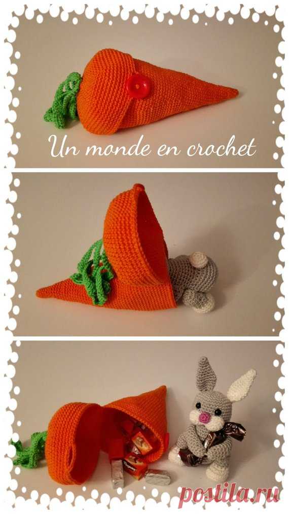 Little rabbit in his carrot (PDF in french) Tutorial 12 pages, in french, to perform this little rabbit in its core, he loves to hide or hide its delicacies!  Good hook  Lidia