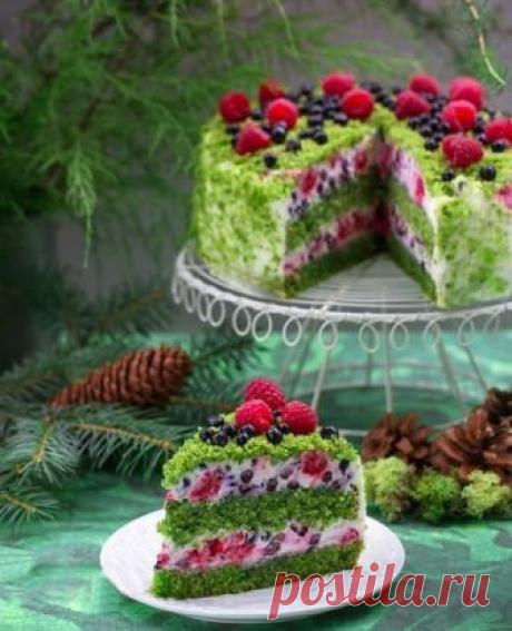 Вкусные рецепты : Торт «Лесной мох» - интересный торт с необычным зеленым бисквитом !!!