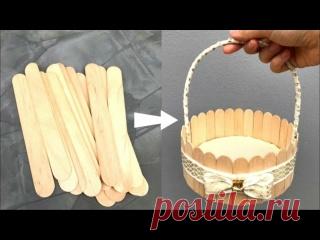 Простая корзинка своими руками из палочек для мороженого