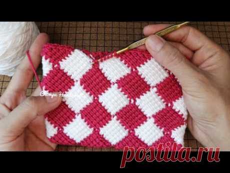 Tutorial Crochet Purse Bag - Tunisian Entrelac Crochet - Beginner Friendly