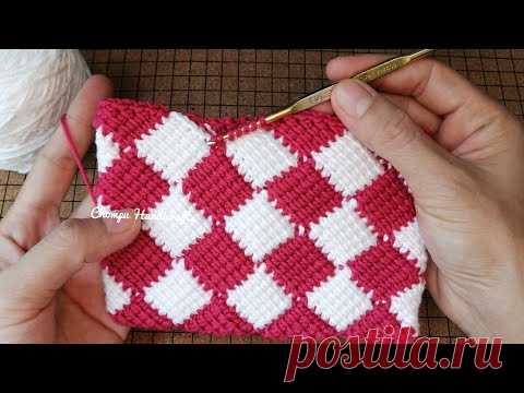 Tutorial Crochet Purse Bag - Tunisian Entrelac Crochet - Beginner Friendly