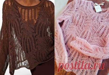 Свободный ажурный пуловер красивым узором - Knitting.Klubok.ru.com