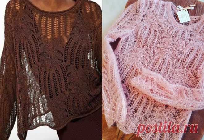 Свободный ажурный пуловер красивым узором - Knitting.Klubok.ru.com