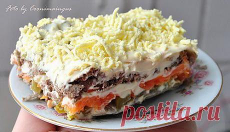 Салат слоёный "Печёнкин".Ну очень вкусный... - Простые рецепты Овкусе.ру