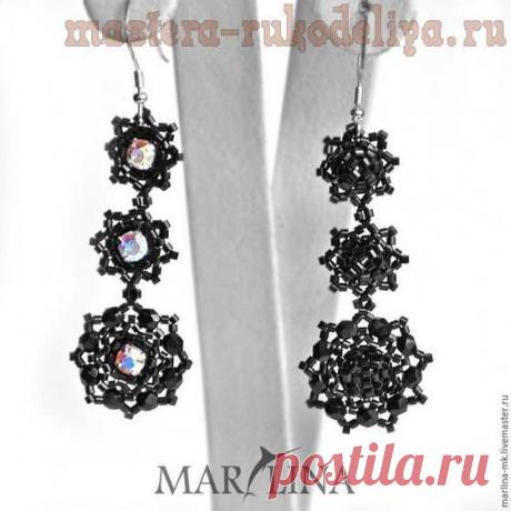 Мастер-класс по бисероплетению: Лёгкие черные серьги-снежинки