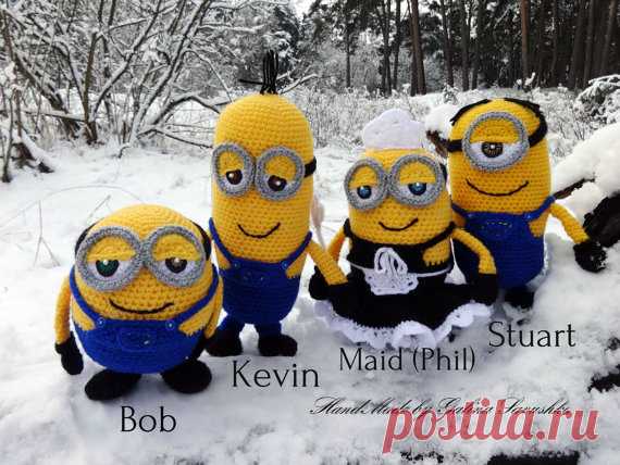 Crochet doll Minion Stuart Kevin Bob Phil Maid Doll Knitted