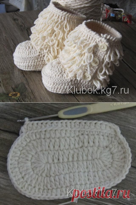 Вяжем детские мохнатые сапожки.