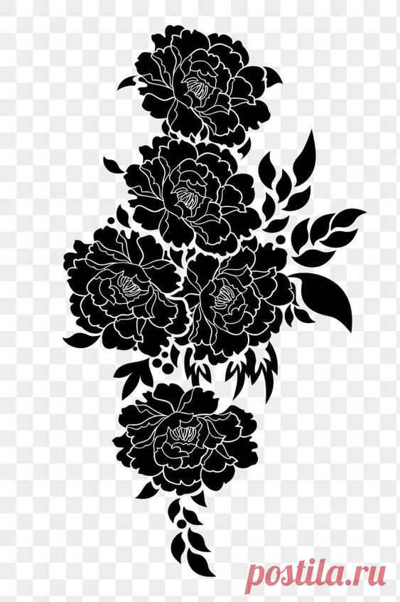 Download free png of Flower ornament png sticker illustration, transparent background. Free public domain CC0 image. about flower black and white, silhouette, flower silhouette, flower, and ornament 6811092