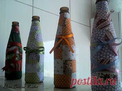 Arte Vida Simples: Patchwork em Garrafas de Vidro
