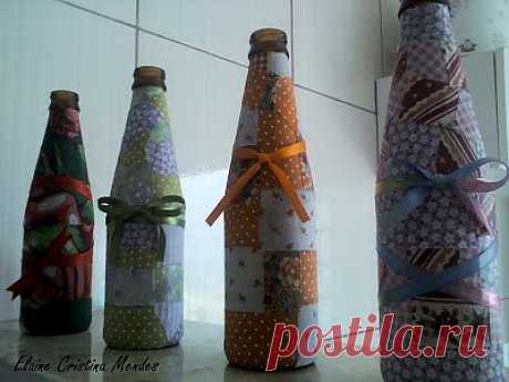 Arte Vida Simples: Patchwork em Garrafas de Vidro