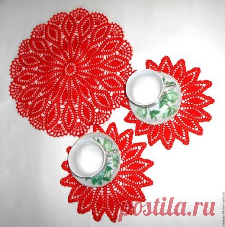 Купить "Апельсиновый сок". Комплект из трёх салфеток для сервировки стола - рыжий, оранжевый цвет