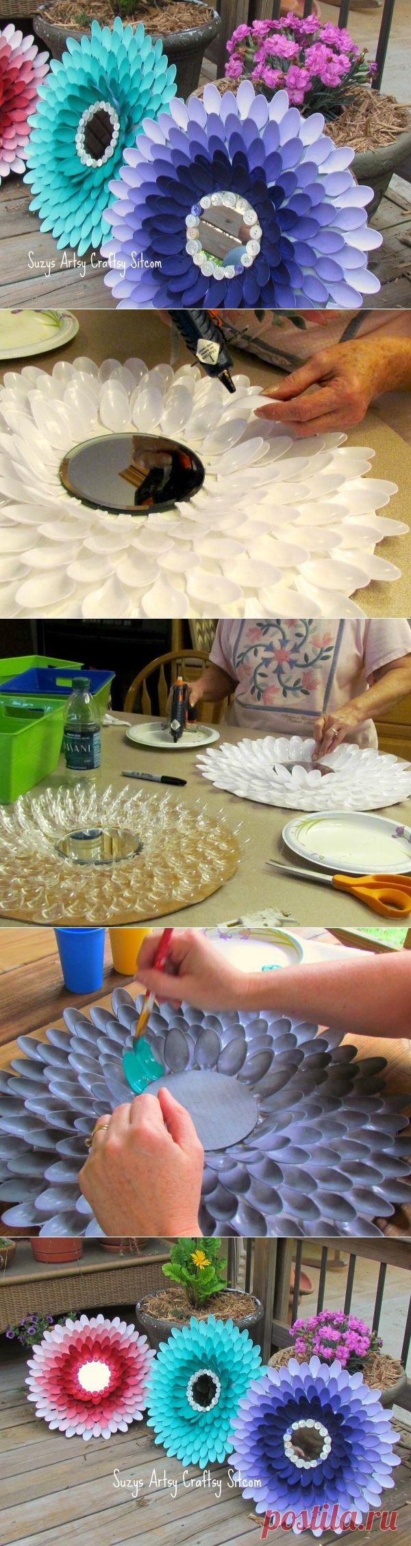 Очень красивые цветы из ложек- для дачи , дома